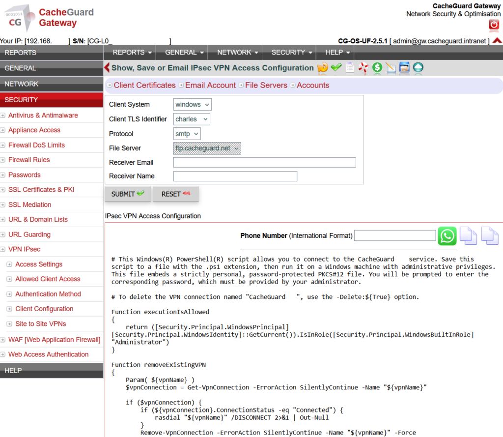 CacheGuard Gateway IPsec VPN Script