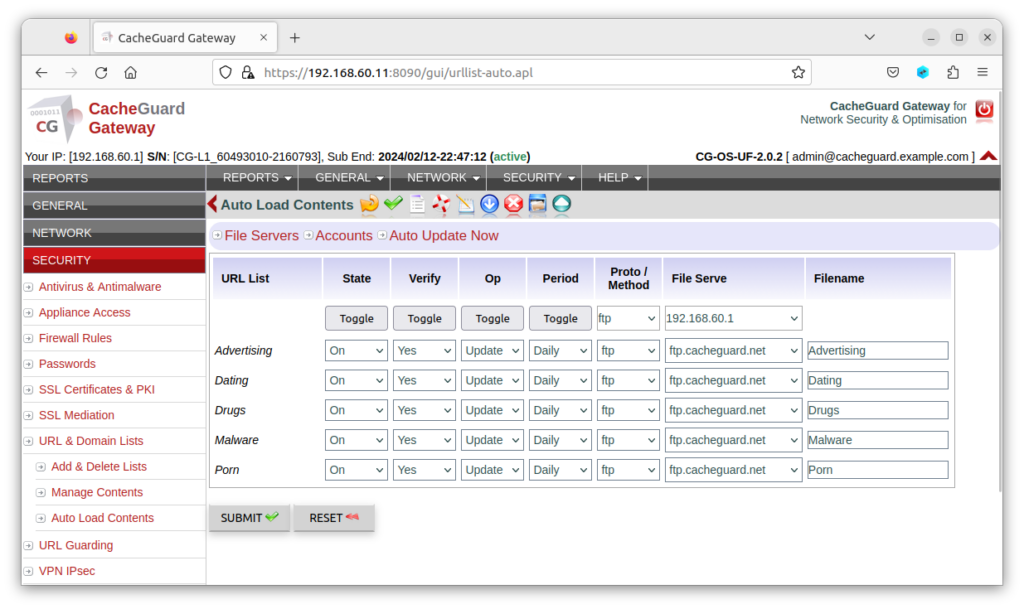 CacheGuard URL Lists