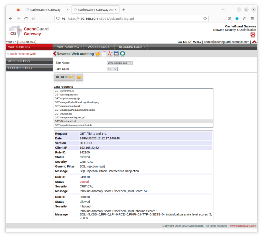 CacheGuard WAF Auditing