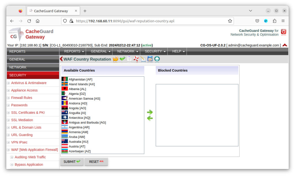 CacheGuard WAF Country Reputation